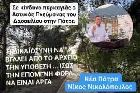 Σε κίνδυνο πυρκαγιάς ο Αστικός Πνεύμονας του Δασσυλίου στην Πάτρα.